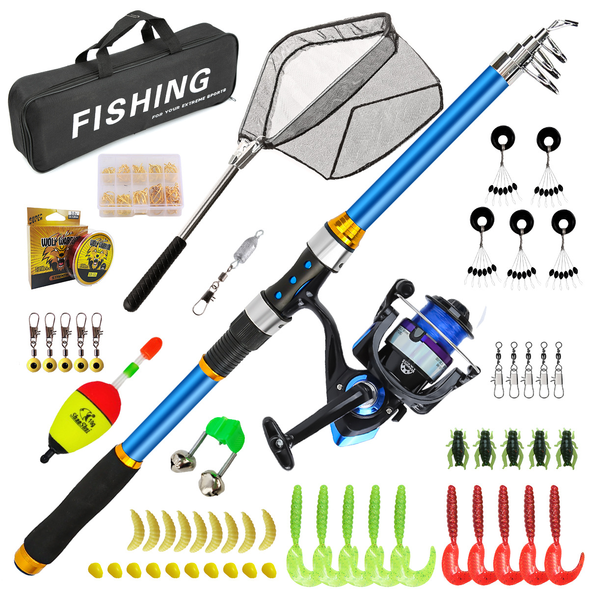 Fishing Rod Spinning - Zestaw wędki teleskopowej z włókna szklanego
