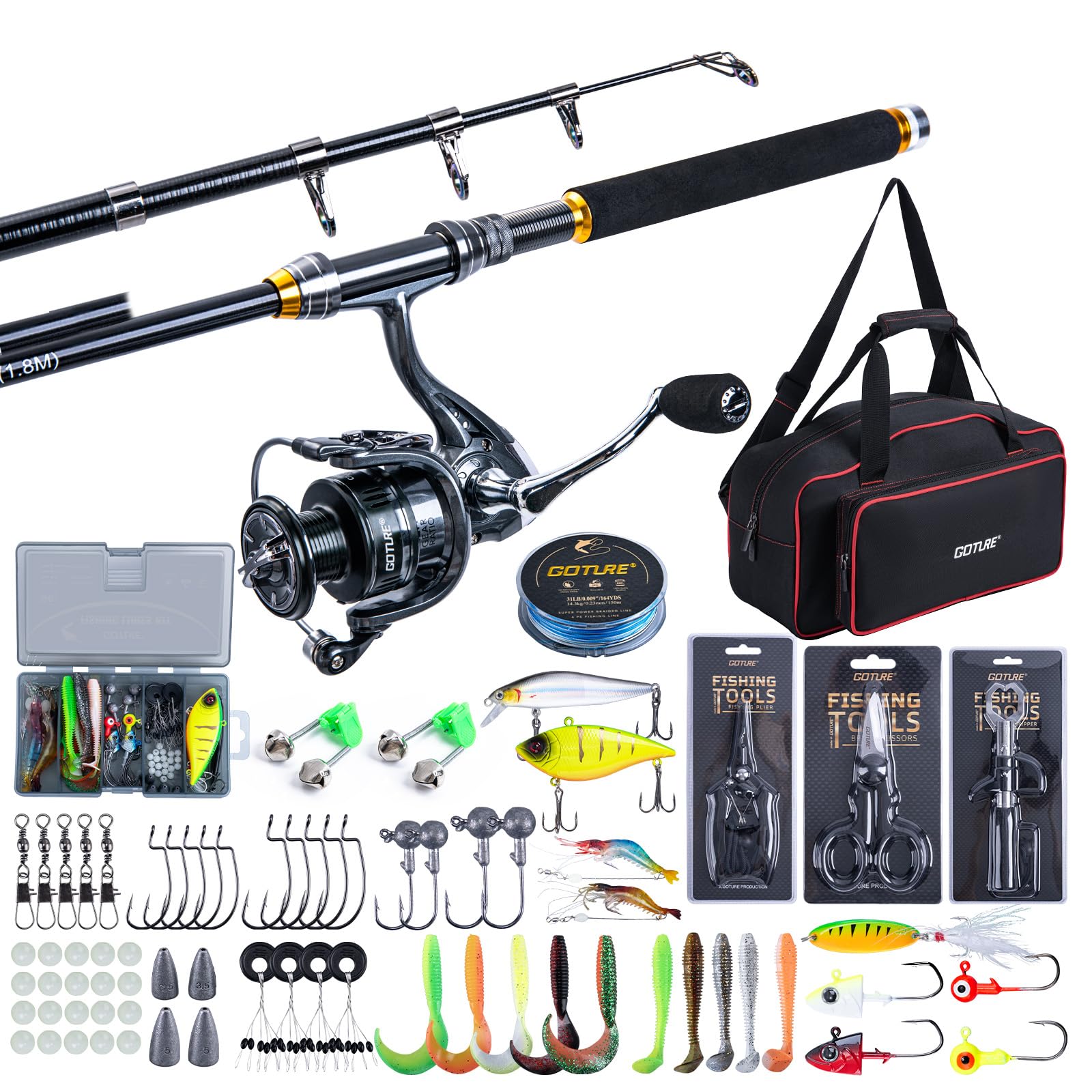 Fishing Rod Spinning - Zestawy wędkarskie Goture: teleskopowa wędka i